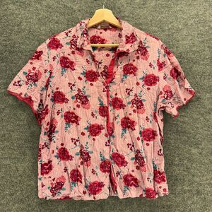 Cyberjammies Sleepshirt Women 10 Pink Floral Button Up Collared Short Sleeve